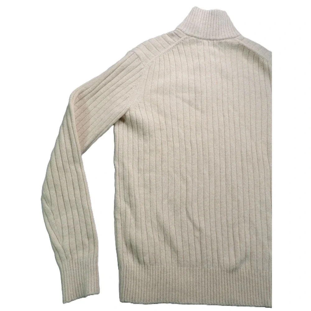 VTG Banana Republic Sweater Men M Ivory Wool Blend Ribbed Btn Mock Neck 90s Knit